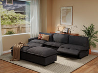 Modular Cero Reclining Sectionals | 5-Piece Grey Linen Large Space Sofa Sets 3-Seater with 2-Ottomans
