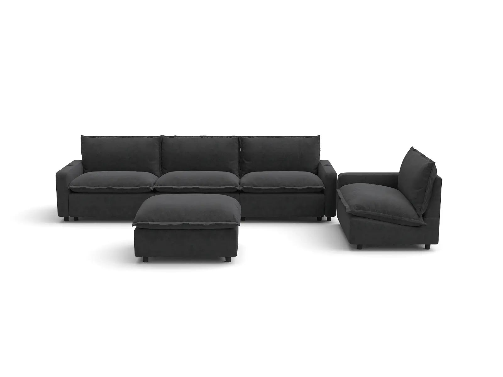 Modular Cero Reclining Sofa and Recliner Set | 5-Piece Grey Linen Large Space Sofa Sets 4-Seater with 1-Ottoman