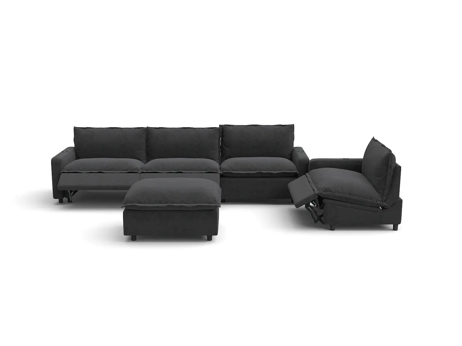 Modular Cero Power Recliner Sofa Set for Living Room | 5-Piece Grey Linen Large Space Sofa Sets 4-Seater with 1-Ottoman