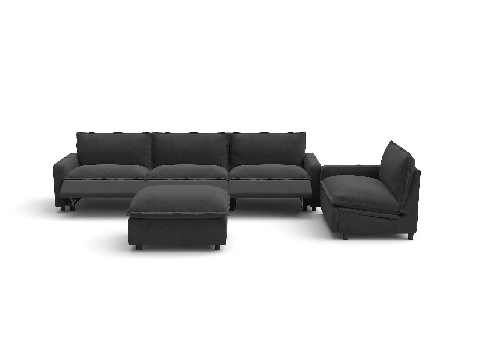 Modular Cero Power Recliner Sofa Set for Living Room | 5-Piece Grey Linen Large Space Sofa Sets 4-Seater with 1-Ottoman