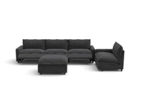 Modular Cero Reclining Sectionals | 5-Piece Grey Linen Large Space Sofa Sets 4-Seater with 1-Ottoman