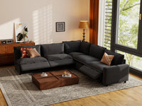 Modular Cero Couch Recliner Sectional | 5-Piece Grey Linen Large Space V-Shaped Sectionals 5-Seater