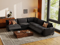 Modular Cero Couch Recliner Sectional | 5-Piece Grey Linen Large Space V-Shaped Sectionals 5-Seater
