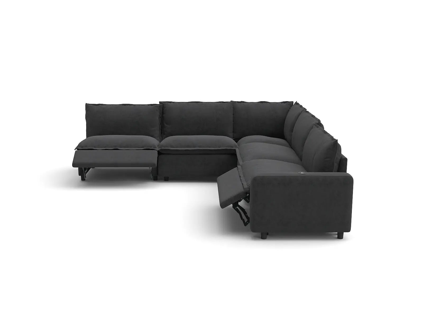 Modular Cero Reclining Sectional Sofa | 5-Piece Grey Linen Large Space V-Shaped Sectionals 5-Seater