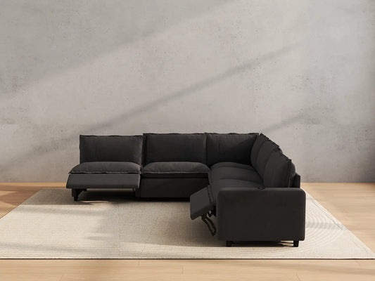 Modular Cero Reclining Sectionals | 5-Piece Grey Linen Large Space V-Shaped Sectionals 5-Seater