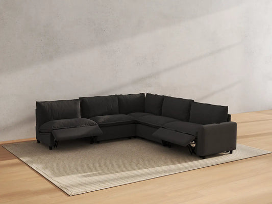 Modular Cero Reclining Sectionals | 5-Piece Grey Linen Large Space V-Shaped Sectionals 5-Seater