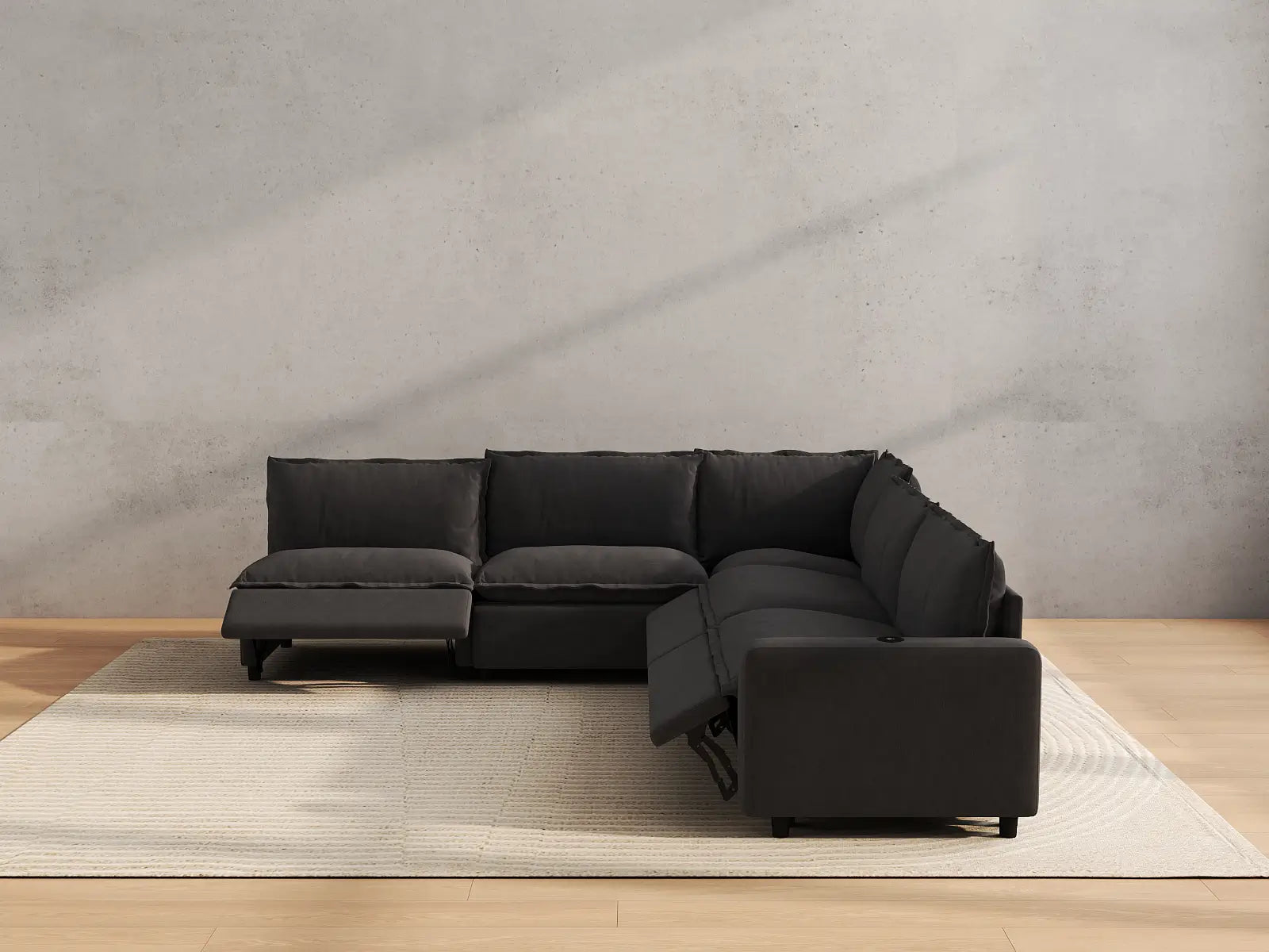 Modular Cero Couch Recliner Sectional | 5-Piece Grey Linen Large Space V-Shaped Sectionals 5-Seater