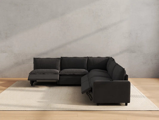 Modular Cero Reclining Sectionals | 5-Piece Grey Linen Large Space V-Shaped Sectionals 5-Seater
