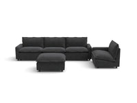 Modular Cero Reclining Sectionals | 5-Piece Grey Linen Open Plan Sofa Sets 4-Seater with 1-Ottoman