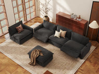 Modular Cero Reclining Sectionals | 5-Piece Grey Linen Open Plan Sofa Sets 4-Seater with 1-Ottoman