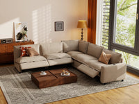 Modular Cero Reclining Sectionals | 5-Piece Khaki Linen Grand Estate V-Shaped Sectionals 5-Seater