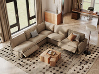 Modular Cero Reclining Sectionals | 5-Piece Khaki Linen Grand Estate V-Shaped Sectionals 5-Seater