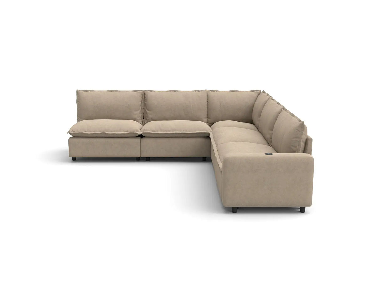 Modular Cero Reclining Sectionals | 5-Piece Khaki Linen Grand Estate V-Shaped Sectionals 5-Seater