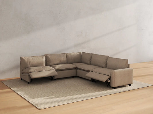 Modular Cero Reclining Sectionals | 5-Piece Khaki Linen Grand Estate V-Shaped Sectionals 5-Seater