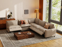 Modular Cero Reclining Sectionals | 5-Piece Khaki Linen Grand Estate V-Shaped Sectionals 5-Seater