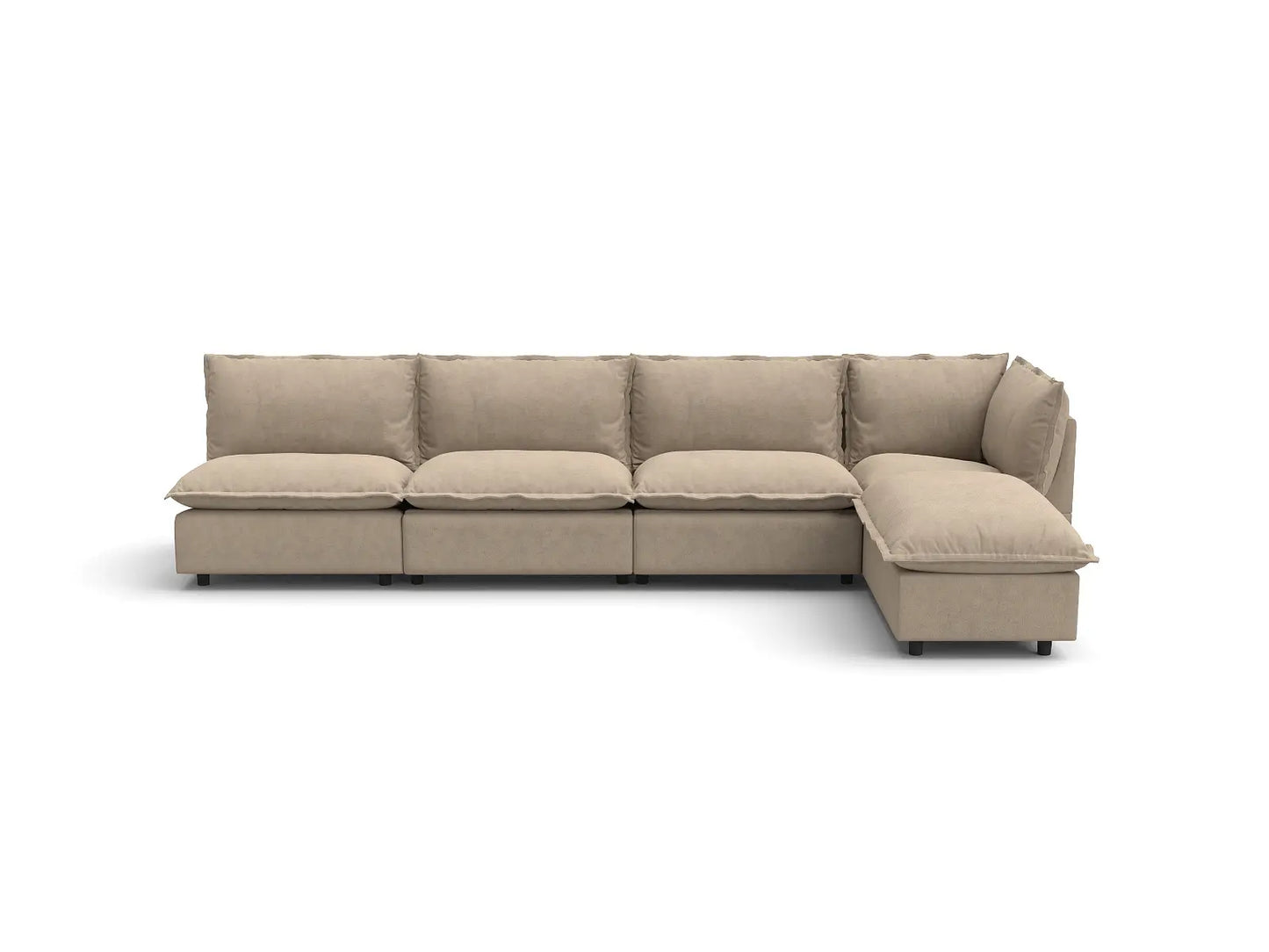 Modular Cero Reclining Sectionals | 5-Piece Khaki Linen Home Living L-Shaped Sectionals 4-Seater with 1-Ottoman