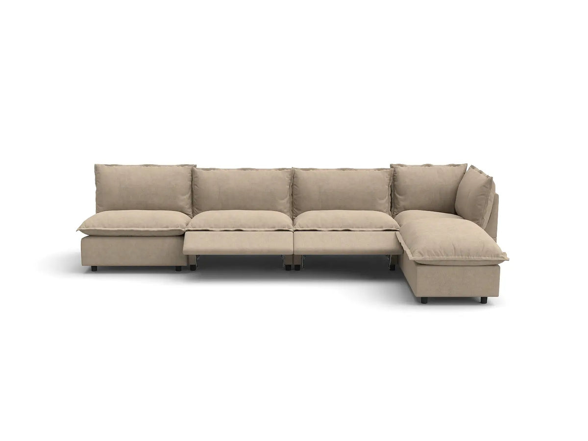 Modular Cero Reclining Sectionals | 5-Piece Khaki Linen Home Living L-Shaped Sectionals 4-Seater with 1-Ottoman