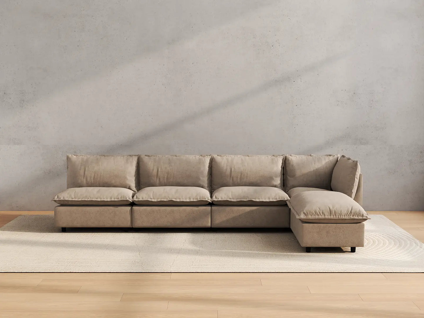 Modular Cero Reclining Sectionals | 5-Piece Khaki Linen Home Living L-Shaped Sectionals 4-Seater with 1-Ottoman