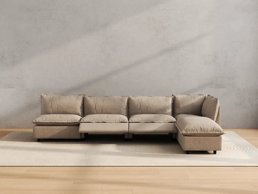 Modular Cero Reclining Sectionals | 5-Piece Khaki Linen Home Living L-Shaped Sectionals 4-Seater with 1-Ottoman
