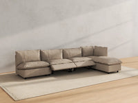 Modular Cero Reclining Sectionals | 5-Piece Khaki Linen Home Living L-Shaped Sectionals 4-Seater with 1-Ottoman