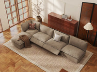 Modular Cero Reclining Sectionals | 5-Piece Khaki Linen Home Living L-Shaped Sectionals 4-Seater with 1-Ottoman