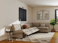 Modular Cero Reclining Sectionals | 5-Piece Khaki Linen Large Space L-Shaped Sectionals 5-Seater
