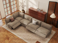 Modular Cero Reclining Sectionals | 5-Piece Khaki Linen Large Space L-Shaped Sectionals 5-Seater