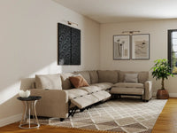 Modular Cero Reclining Sectionals | 5-Piece Khaki Linen Large Space L-Shaped Sectionals 5-Seater