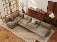 Modular Cero Reclining Sectionals | 5-Piece Khaki Linen Large Space L-Shaped Sectionals 5-Seater
