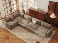 Modular Cero Reclining Sectionals | 5-Piece Khaki Linen Large Space L-Shaped Sectionals 5-Seater