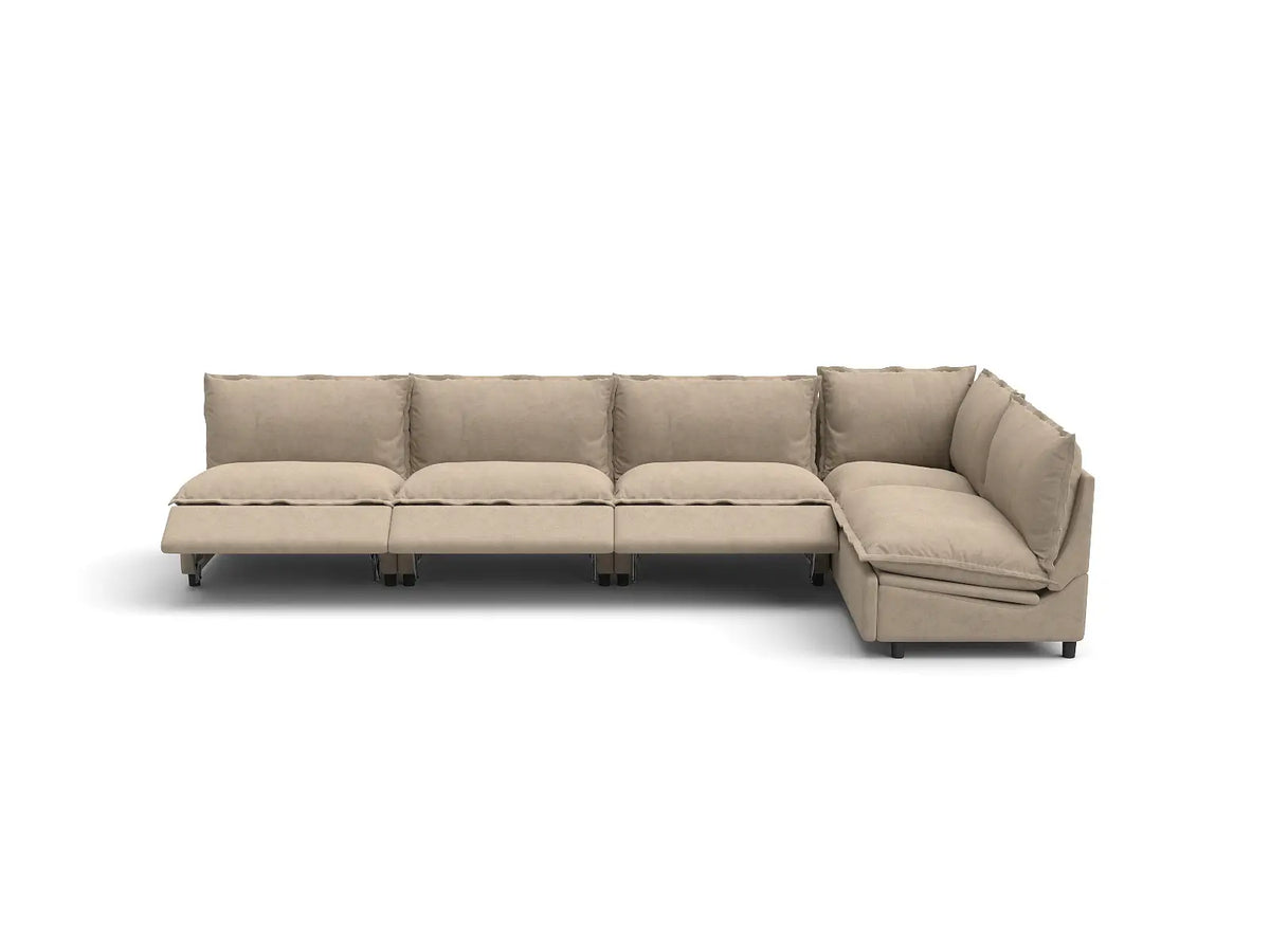 Modular Cero Reclining Sectionals | 5-Piece Khaki Linen Large Space L-Shaped Sectionals 5-Seater
