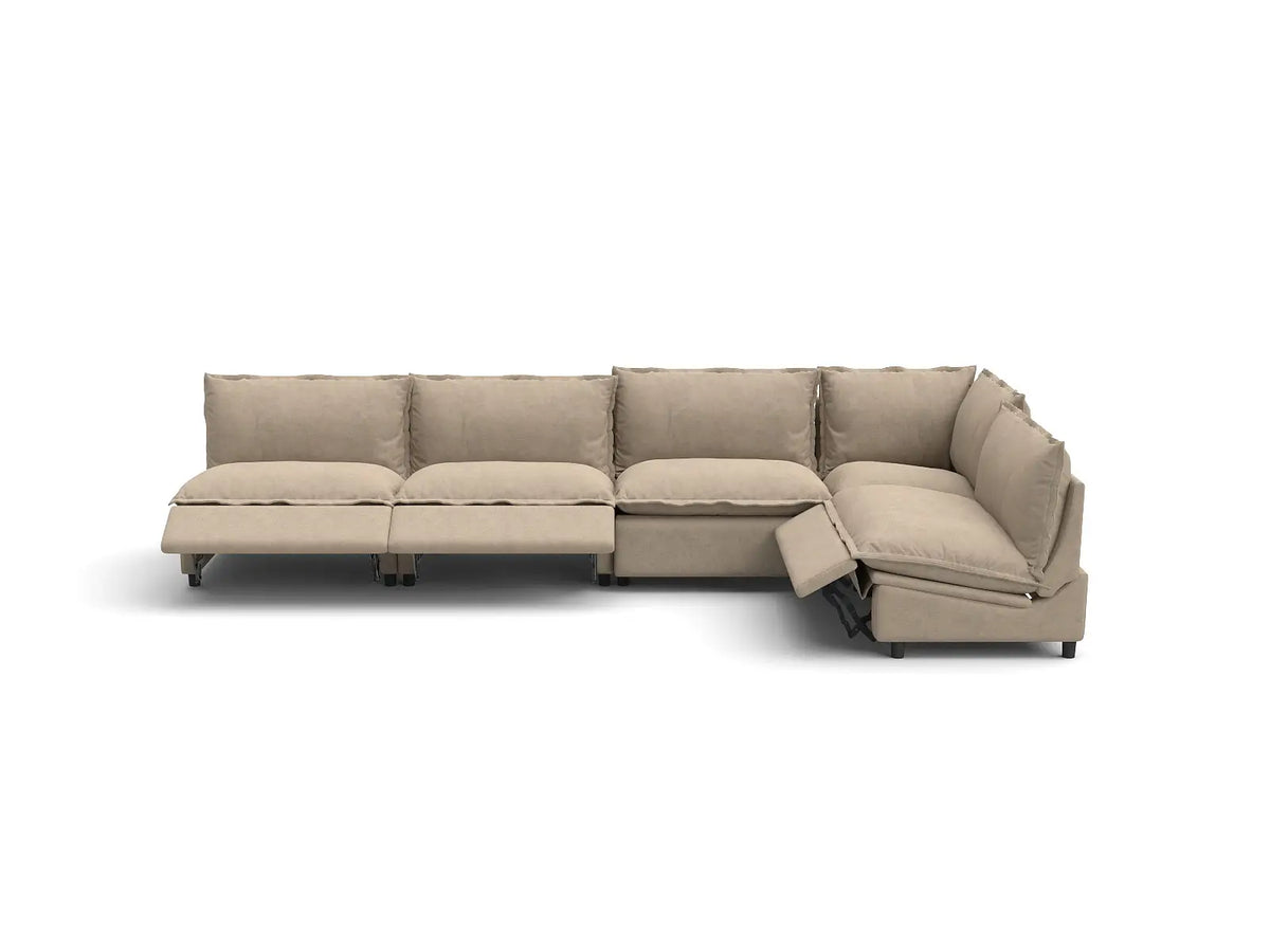 Modular Cero Reclining Sectionals | 5-Piece Khaki Linen Large Space L-Shaped Sectionals 5-Seater