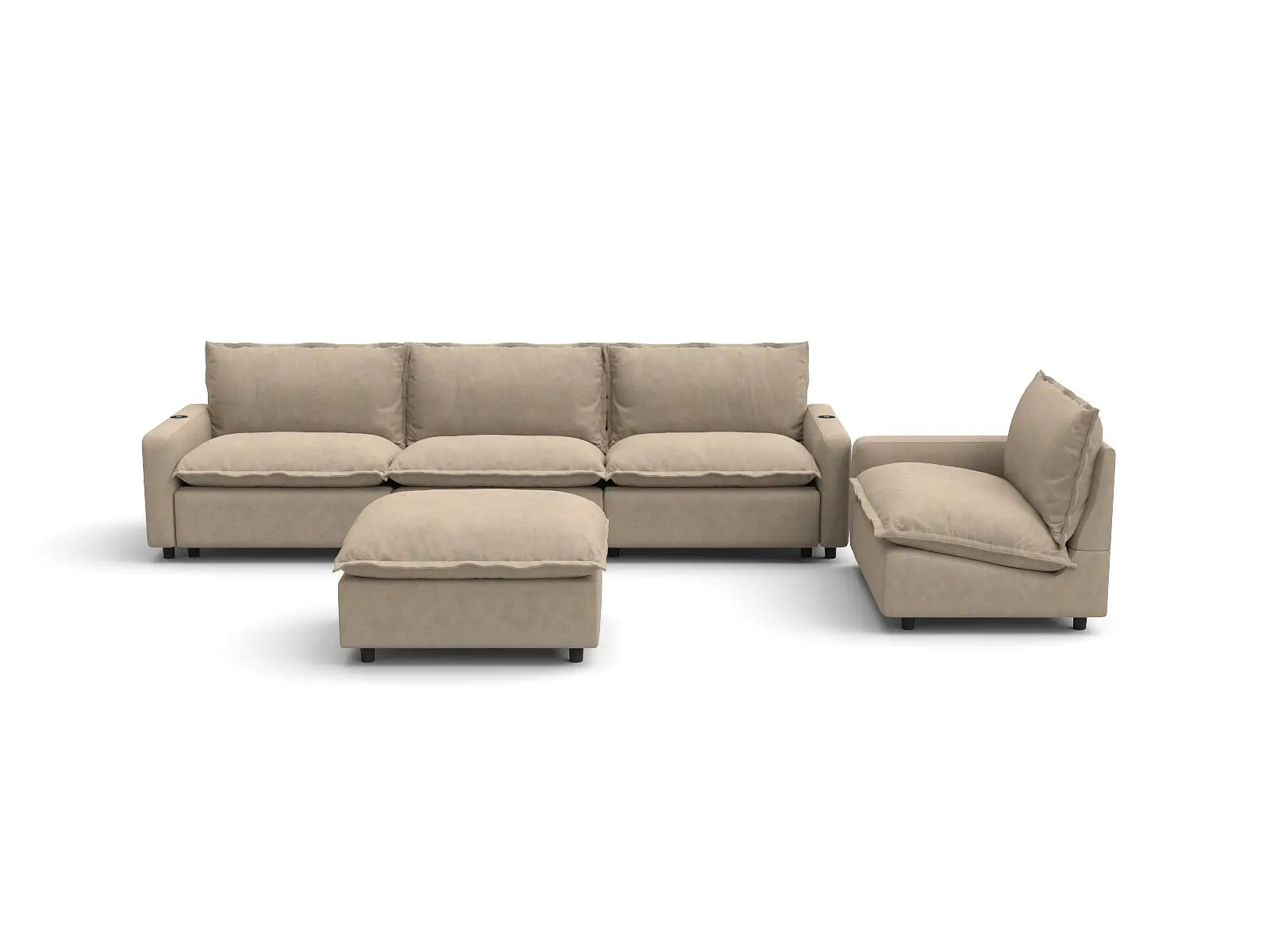 Modular Cero Power Recliner Sofa Set | 5-Piece Khaki Linen Large Space Sofa Sets 4-Seater with 1-Ottoman