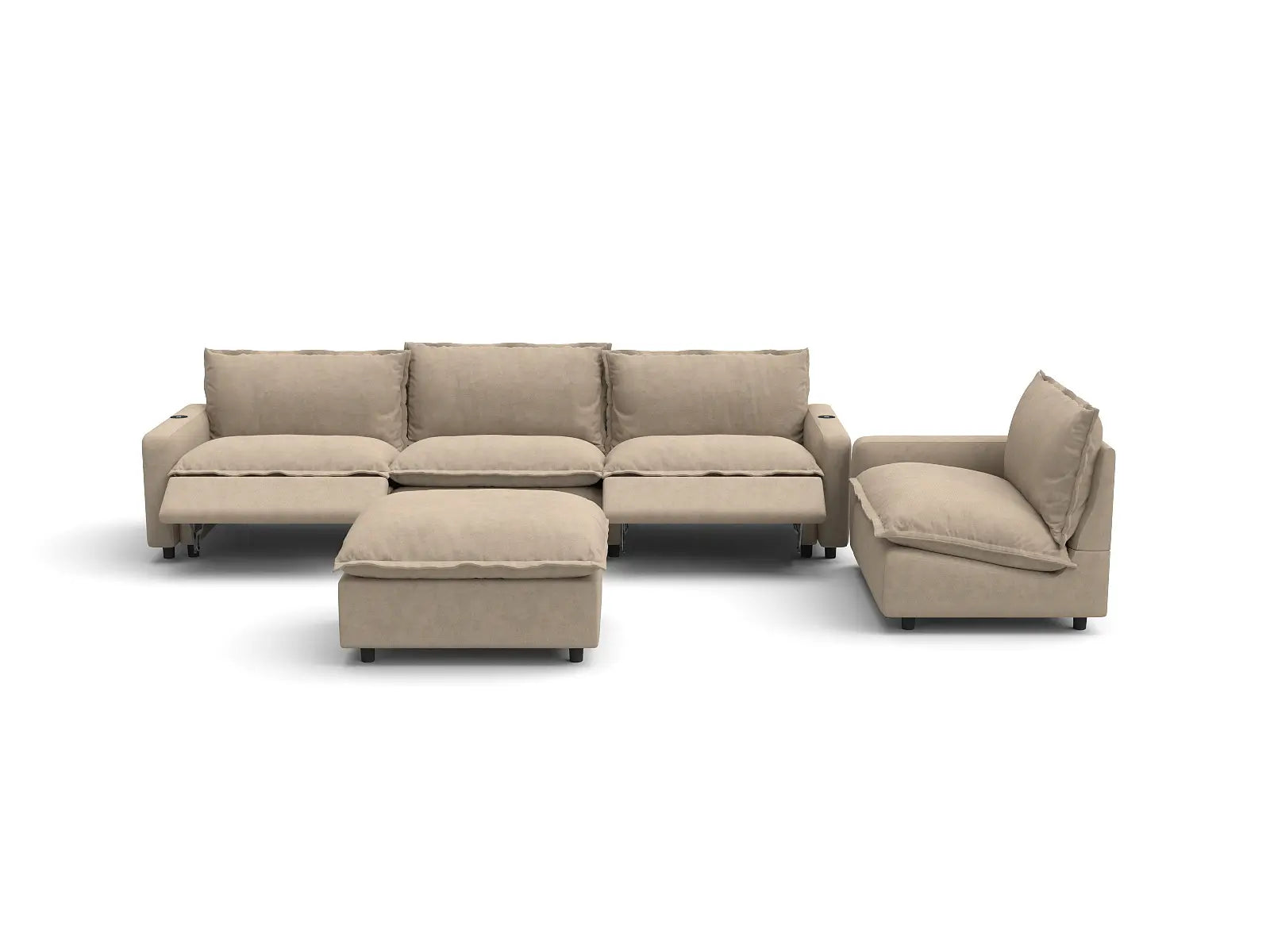 Modular Cero Power Recliner Sofa Set | 5-Piece Khaki Linen Large Space Sofa Sets 4-Seater with 1-Ottoman