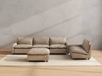 Modular Cero Reclining Sectionals | 5-Piece Khaki Linen Large Space Sofa Sets 4-Seater with 1-Ottoman