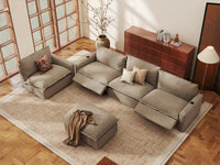 Modular Cero Reclining Sectionals | 5-Piece Khaki Linen Large Space Sofa Sets 4-Seater with 1-Ottoman