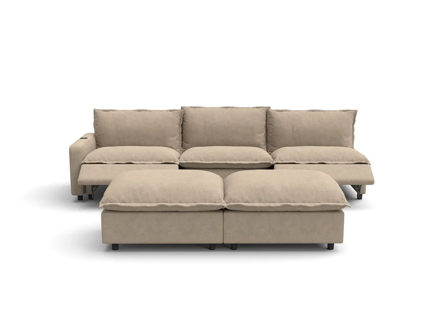 Modular Cero Reclining Sectionals | 5-Piece Khaki Linen Open Plan Sofa Sets 3-Seater with 2-Ottomans