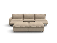 Modular Cero Reclining Sectionals | 5-Piece Khaki Linen Open Plan Sofa Sets 3-Seater with 2-Ottomans