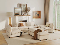 Modular Cero Reclining Sectionals | 6-Piece Beige Linen Grand Estate U-Shaped Sectionals 4-Seater with 2-Ottomans