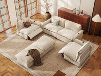 Modular Cero Reclining Sectionals | 6-Piece Beige Linen Grand Estate U-Shaped Sectionals 4-Seater with 2-Ottomans