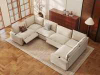 Modular Cero Reclining Sectionals | 6-Piece Beige Linen Grand Estate U-Shaped Sectionals 6-Seater