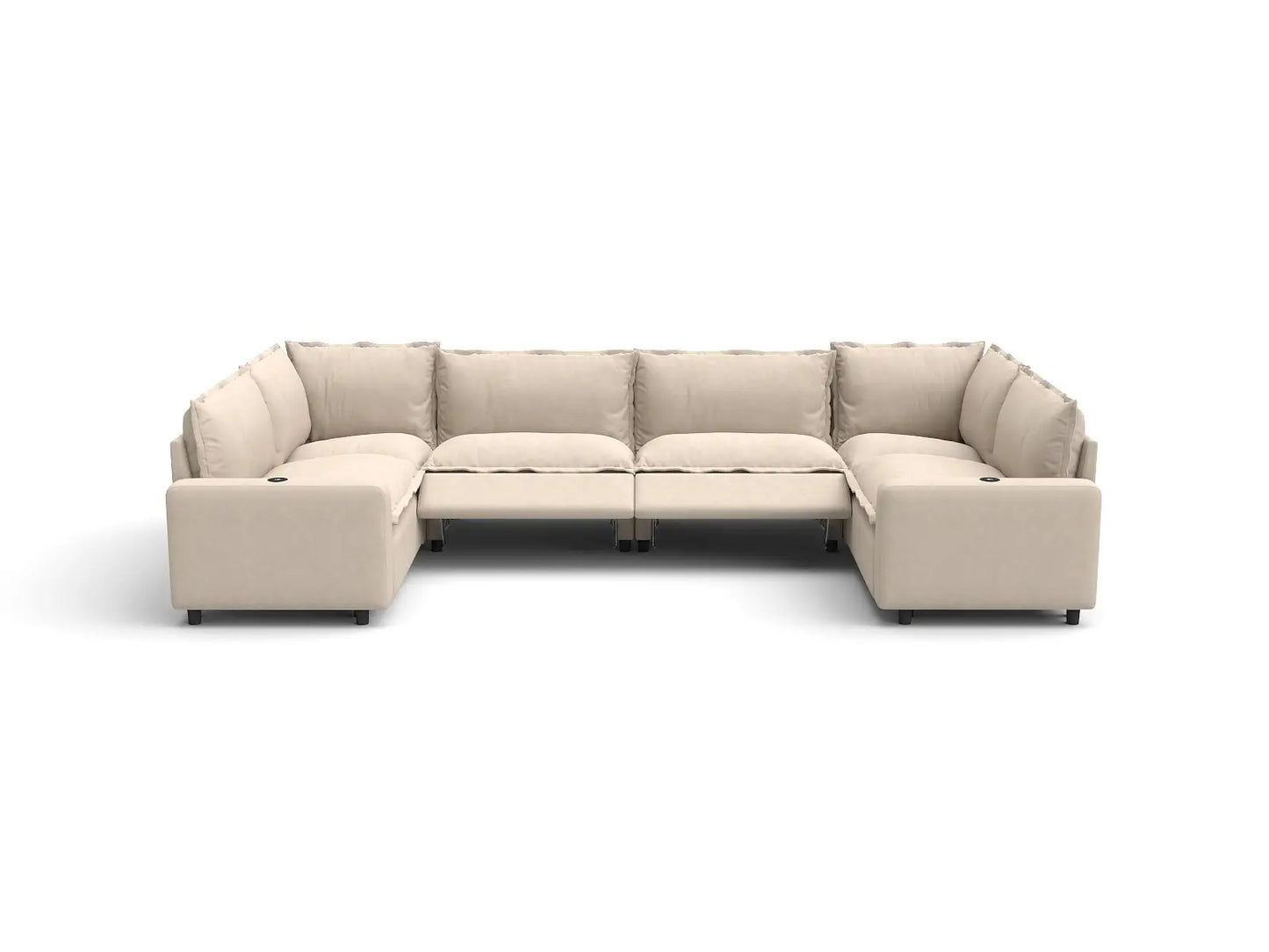 Modular Cero Reclining Sectionals | 6-Piece Beige Linen Grand Estate U-Shaped Sectionals 6-Seater