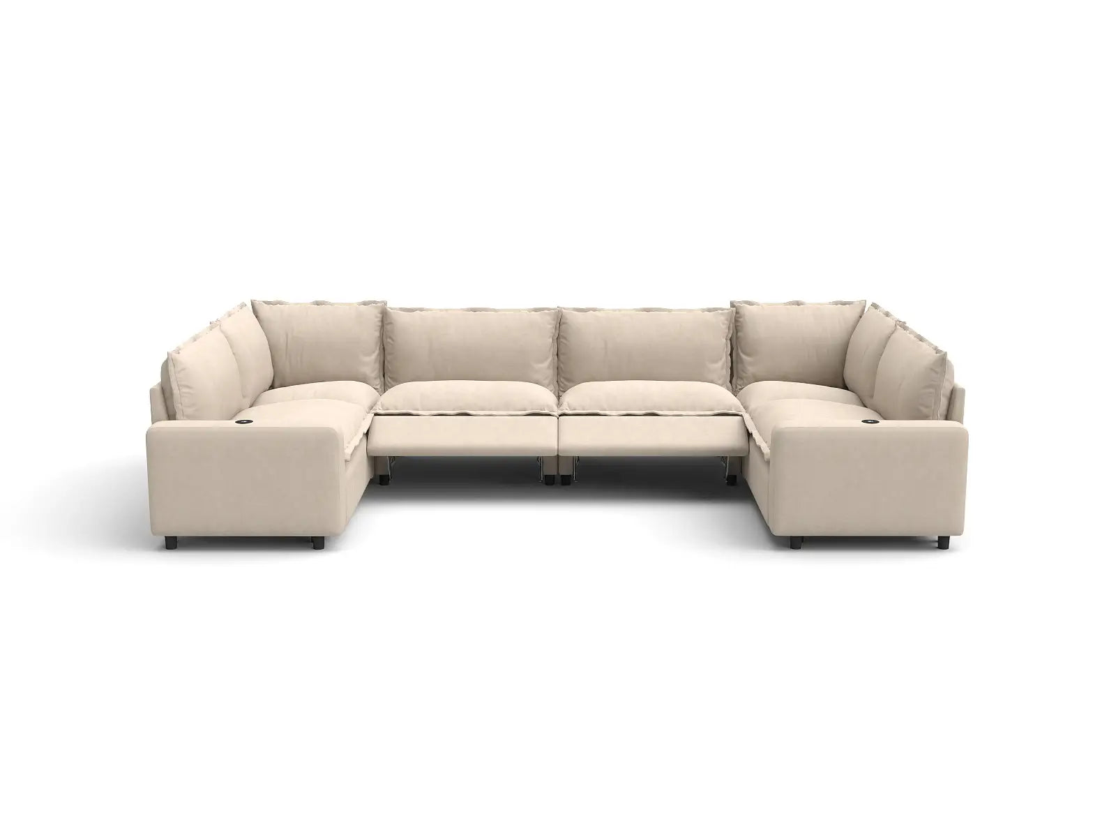 Modular Cero Reclining Sectional Couch for Sale | 6-Piece Beige Linen Grand Estate U-Shaped Sectionals 6-Seater