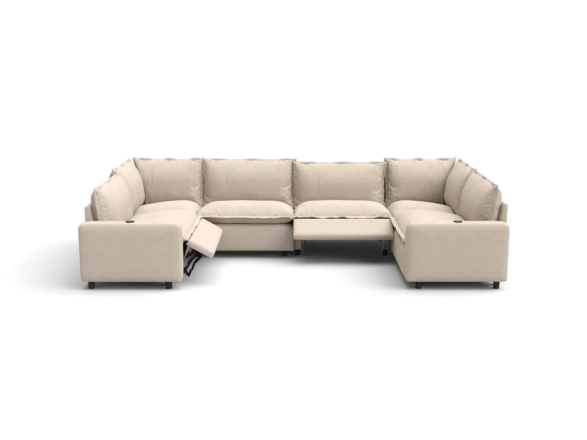 Modular Cero Reclining Sectionals | 6-Piece Beige Linen Grand Estate U-Shaped Sectionals 6-Seater