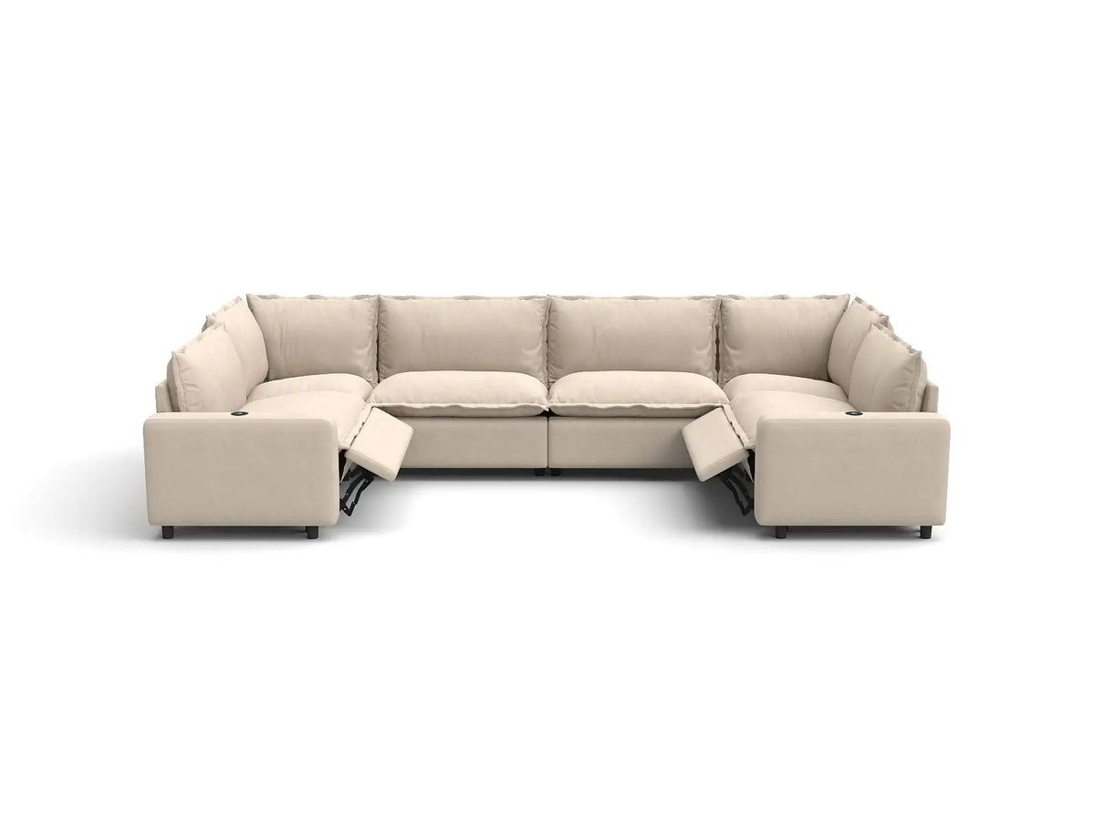 Modular Cero Reclining Sectionals | 6-Piece Beige Linen Grand Estate U-Shaped Sectionals 6-Seater
