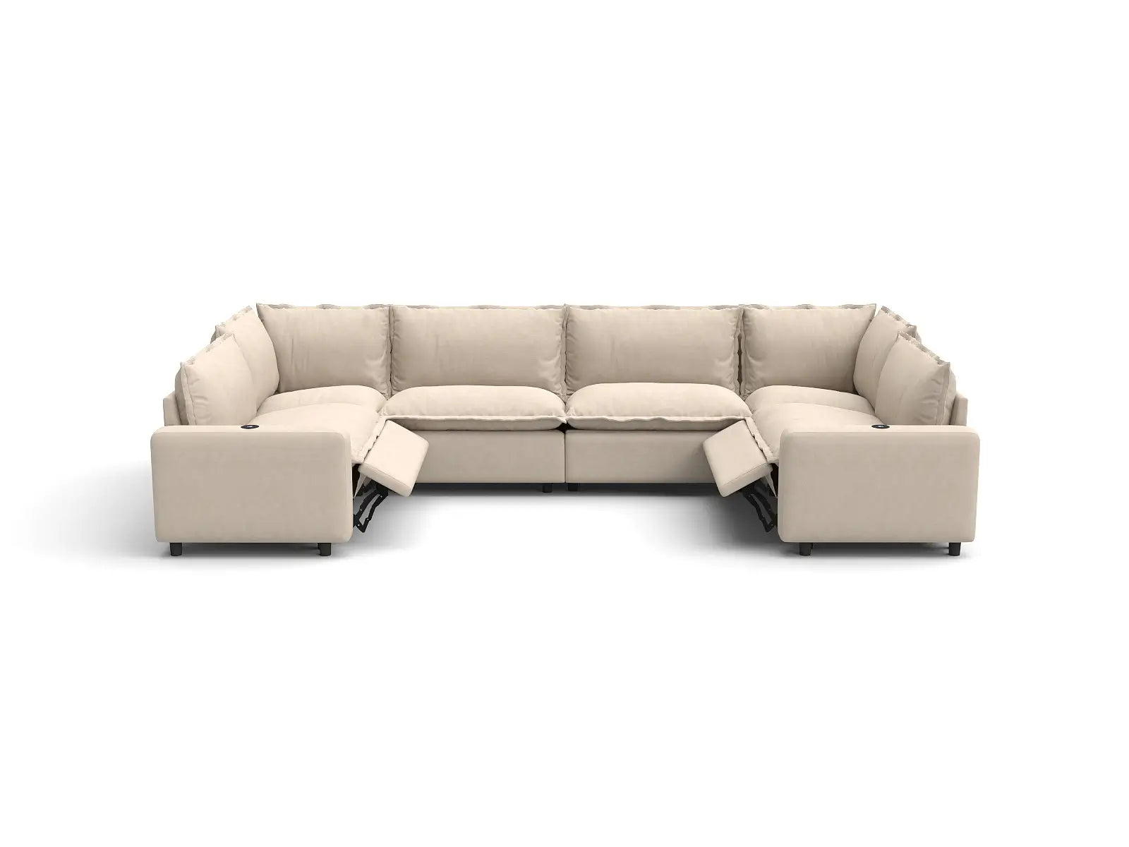 Modular Cero Recliner Couch Sectional | 6-Piece Beige Linen Grand Estate U-Shaped Sectionals 6-Seater