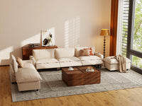Modular Cero Reclining Sectionals | 6-Piece Beige Linen Large Space Corner Sectionals 4-Seater with 2-Ottomans