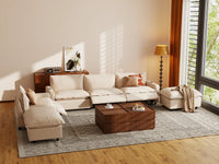 Modular Cero Reclining Sectionals | 6-Piece Beige Linen Large Space Corner Sectionals 4-Seater with 2-Ottomans