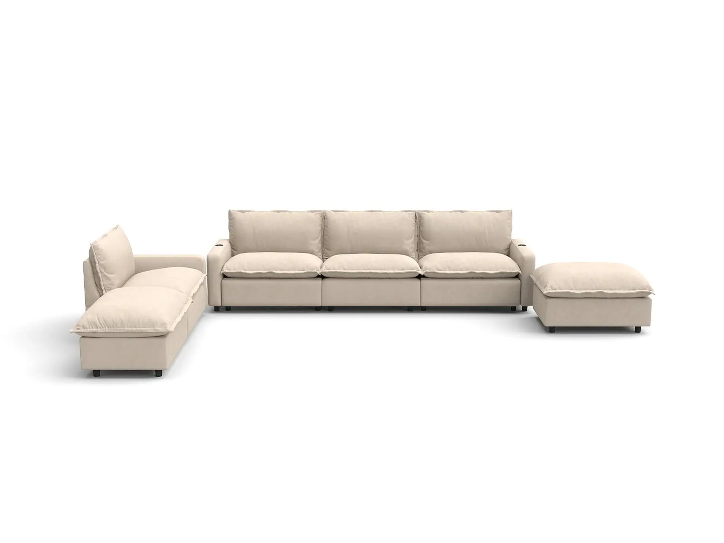 Modular Cero Reclining Sectionals | 6-Piece Beige Linen Large Space Corner Sectionals 4-Seater with 2-Ottomans