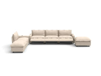 Modular Cero Reclining Sectionals | 6-Piece Beige Linen Large Space Corner Sectionals 4-Seater with 2-Ottomans